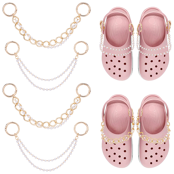 

PandaHall 2set ABS Plastic Pearl Beaded Double-strand Shoe Charms Chains, with Alloy Spring Gate Rings, for DIY Shoes Decoration, Light...