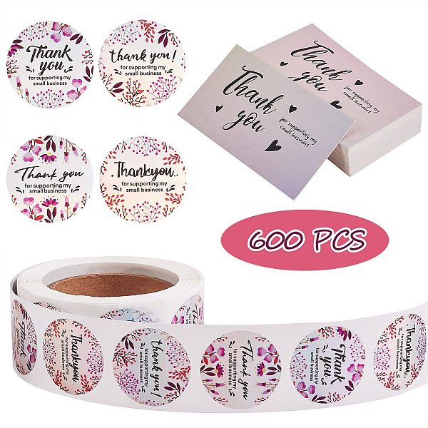

PandaHall 1 Roll Rainbow Laser Laser Thank You Sticker, Round with 4 patterns/roll, with 2 Bag Thank You Theme Card, Word, Sticker...