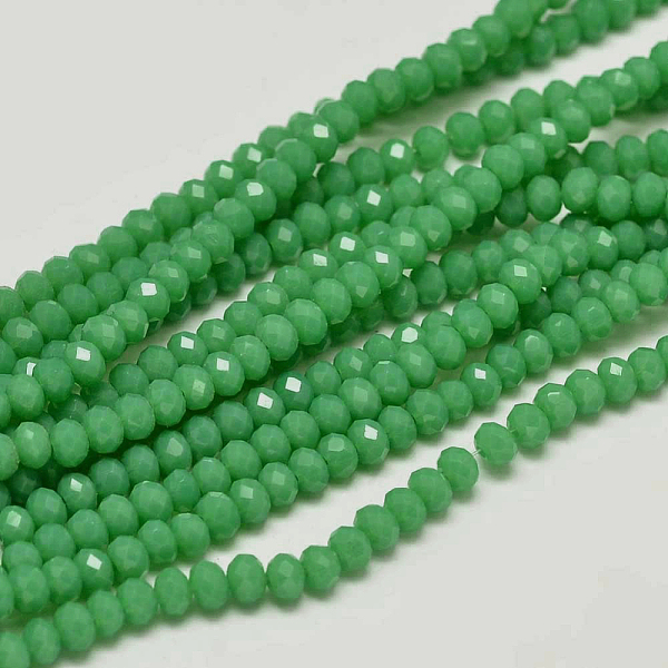 

PandaHall Faceted Rondelle Glass Beads Strands, Green, 3.5x2.5~3mm, Hole: 0.8mm, about 125~128pcs/strand, 13.7~14.1 inch(35~36cm) Glass...