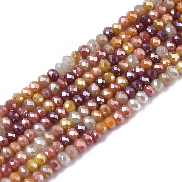 PandaHall Electroplate Glass Beads Strands, Pearl Luster Plated, Faceted, Rondelle, Chocolate, 3x2.5mm, Hole: 0.7mm, about 188~190pcs/16.93...