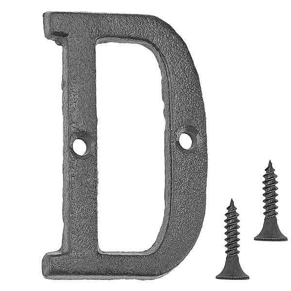 pandahall iron home address number, with 2pcs screw, letter. d, 75x40x5mm, hole: 5.3mm iron letter d
