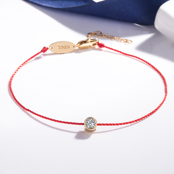 

PandaHall Brass with Cubic Zirconia Flat Round Beaded Bracelet, with Red Cords, Golden, 7-1/8 inch(18cm) Cubic Zirconia Flat Round