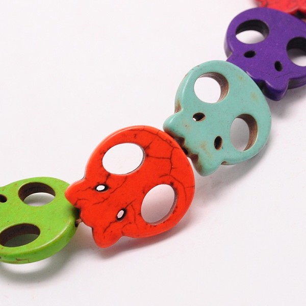 

PandaHall Skull Synthetic Turquoise Beads Strands, Dyed, Mixed Color, 28x25x4mm, Hole: 1mm, about 14pcs/strand, 15.7 inch Synthetic..., Multicolor