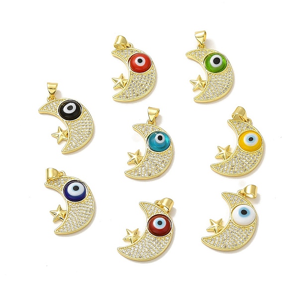 

PandaHall Rack Plating Brass Micro Pave Clear Cubic Zirconia Pendants, with Handmade Evil Eye Lampwork, Cadmium Free & Lead Free..., Multicolor