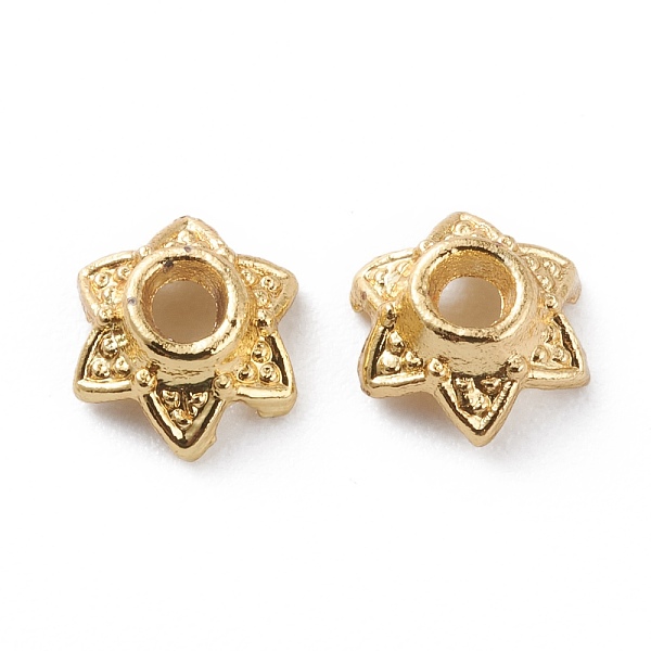 

PandaHall Alloy Bead Caps, Long-Lasting Plated, 6-Petal Flower, Real 18K Gold Plated, 6x3mm, Hole: 1.6mm Alloy