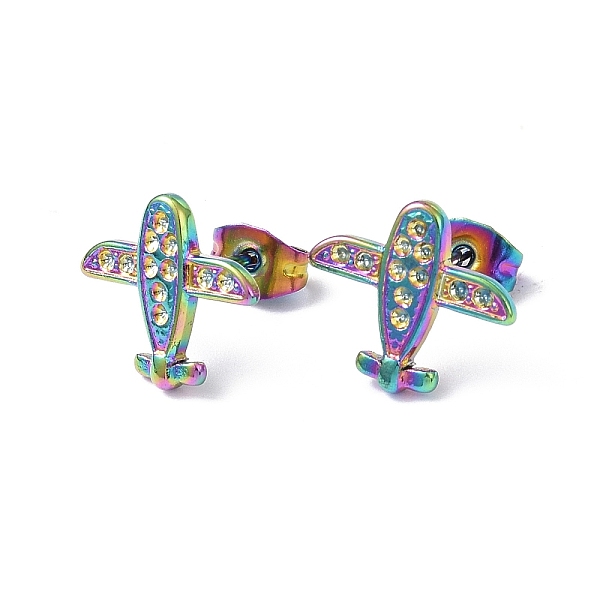 

PandaHall Ion Plating(IP) 304 Stainless Steel Plane Stud Earring Findings, Earring Settings for Rhinestone, Rainbow Color, Fit for: 1mm...