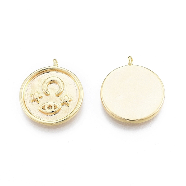 

PandaHall Ion Plating(IP) Brass Pendants, Flat Round with Moon/Star, Real 18K Gold Plated, 20x17x2mm, Hole: 1.4mm Brass Flat Round