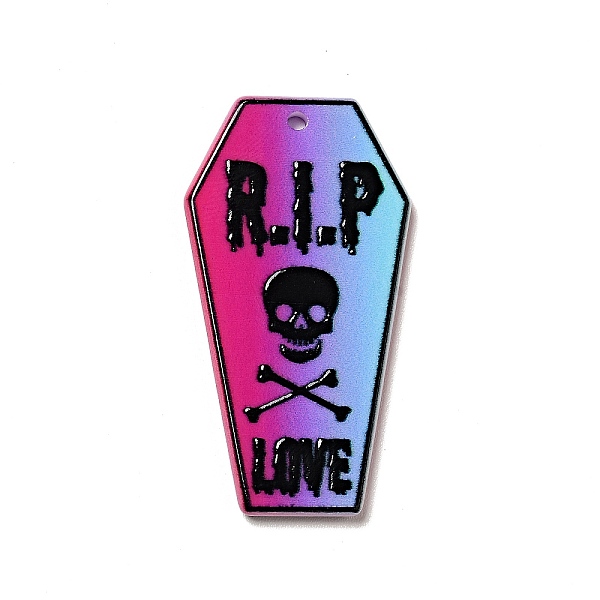 

PandaHall Halloween Printed Acrylic Pendants, Coffin with Word Charm, Skull Pattern, 40x21x2.4mm, Hole: 1.8mm Acrylic Skull