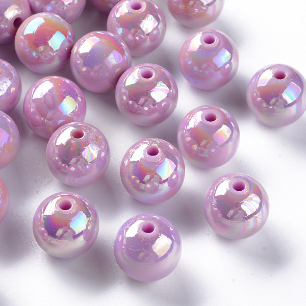 

PandaHall Opaque Acrylic Beads, AB Color Plated, Round, Violet, 16x15mm, Hole: 2.8mm, about 220pcs/500g Acrylic Round Purple