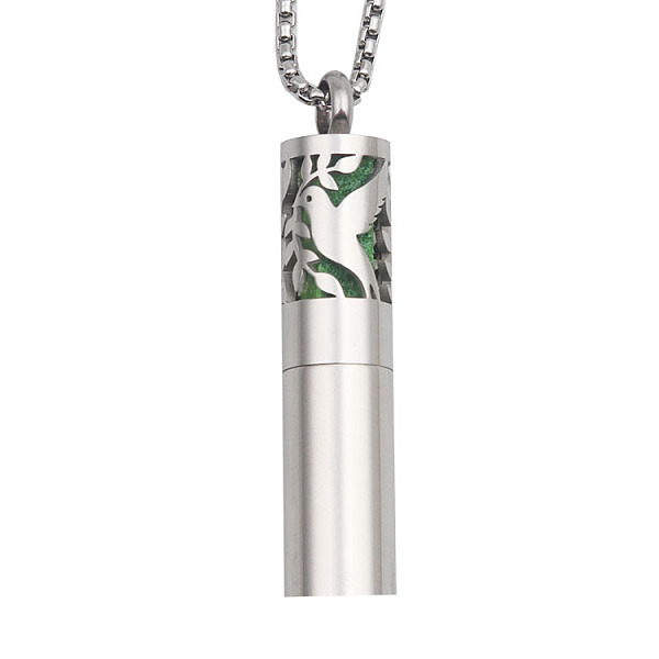 

PandaHall 316 Surgical Stainless Steel Diffuser Lock Pendants, (Not including cotton diffuser filter and chain necklace), Column with Bird...