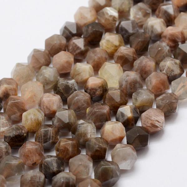 PandaHall Natural Black Sunstone Beads Strands, Star Cut Round Beads, Faceted, 8mm, Hole: 1mm, about 47pcs/strand, 14.7 inch Sunstone Round