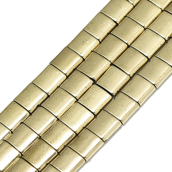 PandaHall Electroplate Non-magnetic Synthetic Hematite Multi-Strand Links, 2 Hole, for Tile Elastic Bracelets Making, Rectangle, Real 18K...