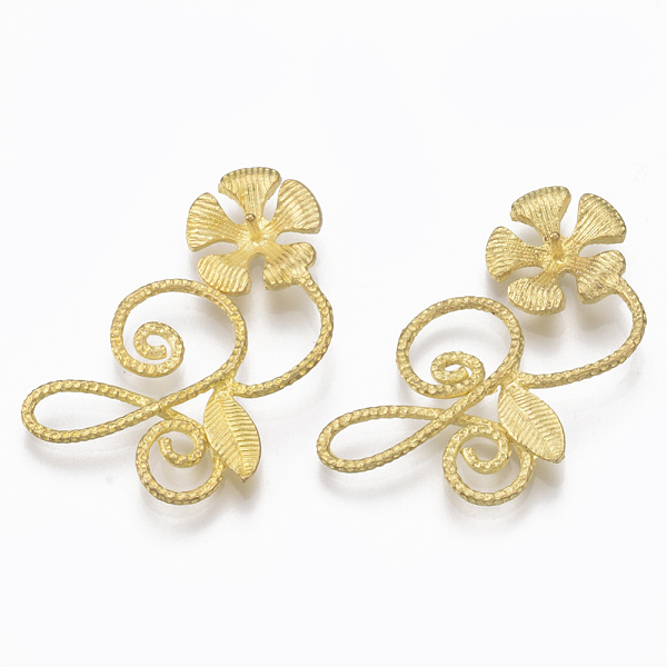 

PandaHall Brass Cabochon Peg Bails, For Half Drilled Beads, Nickel Free, Flower, Raw(Unplated), 30x19x3mm, Pin: 0.8mm Brass