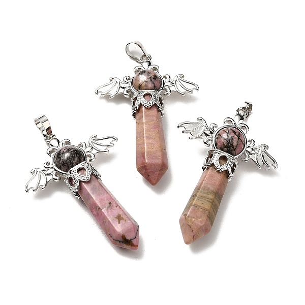 

PandaHall Natural Rhodonite Pendants, Angel Charms, with Rack Plating Platinum Tone Brass Findings, Cadmium Free & Lead Free, 52~53x37x11mm...