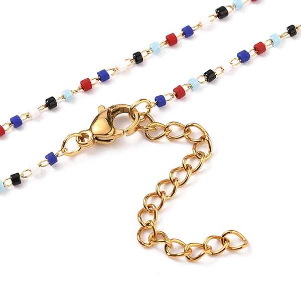 

PandaHall Handmade Glass Seed Beaded Necklaces, with Golden Plated 304 Stainless Steel Lobster Claw Clasps, Colorful, 16 inch(40.7cm) Glass