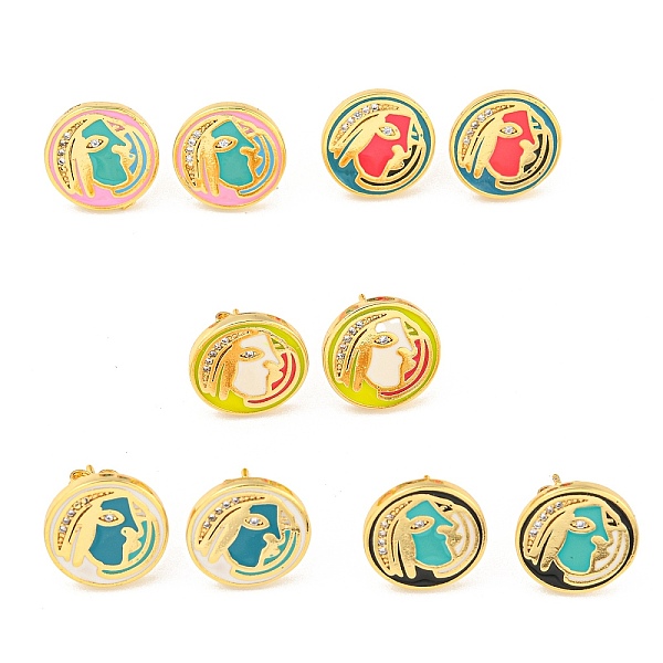 

PandaHall Human Shape Real 18K Gold Plated Brass Stud Earrings, with Enamel and Clear Cubic Zirconia, Mixed Color, 13.5mm Cubic Zirconia..., Multicolor