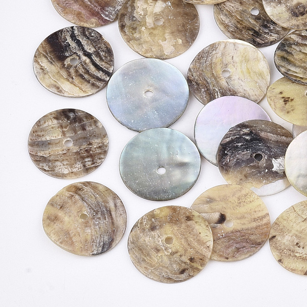 

PandaHall Natural Akoya Shell Beads, Mother of Pearl Shell Beads, Flat Round, Tan, 15~15.5x1~2mm, Hole: 1.4mm Akoya Shell Flat Round Orange