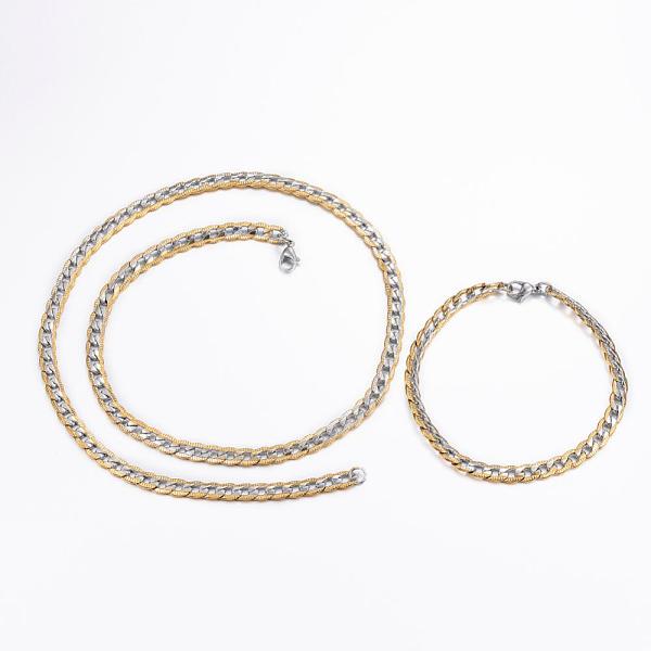 

PandaHall 304 Stainless Steel Jewelry Sets, Textured Curb Chain Bracelets & Necklaces, with Lobster Claw Clasps, Golden & Stainless Steel...