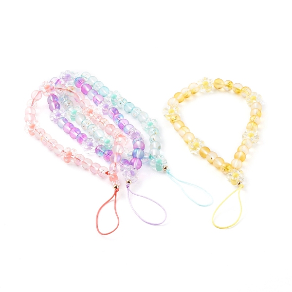 

PandaHall Frosted Round Spray Painted Glass Beaded Mobile Straps, with Acrylic Flower Beads and Nylon Thread, Mixed Color, 19cm Glass..., Multicolor
