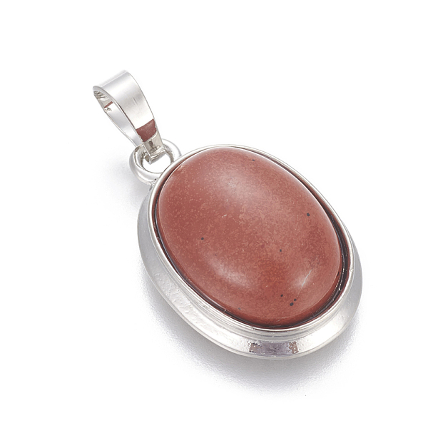 

PandaHall Natural Red Jasper Pendants, with Brass Findings, Oval, Platinum, 25~26x17~17.5x8~9mm, Hole: 8x5mm Red Jasper Oval