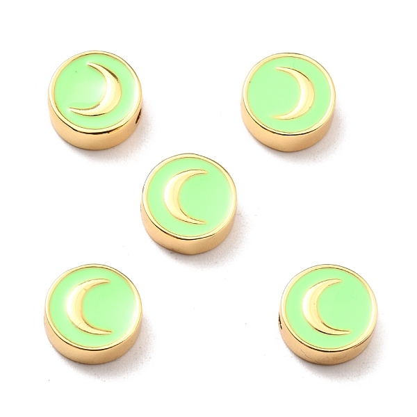 

PandaHall Brass Enamel Beads, Real 18K Gold Plated, Long-Lasting Plated, Cadmium Free & Lead Free, Flat Round with Moon Pattern, Pale Green...