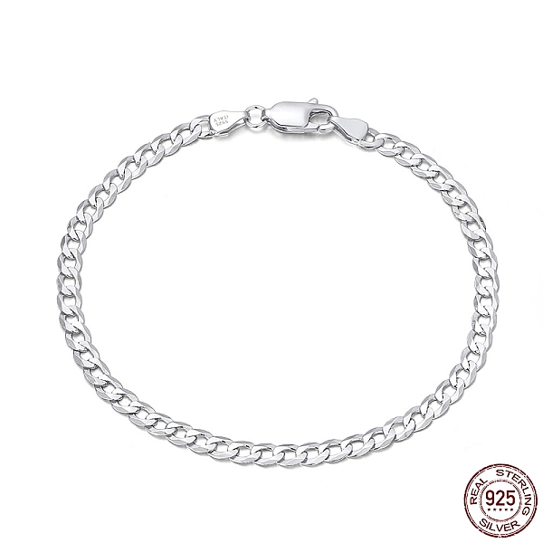 Rhodium Plated 925 Sterling Silver Curb Chain Bracelets