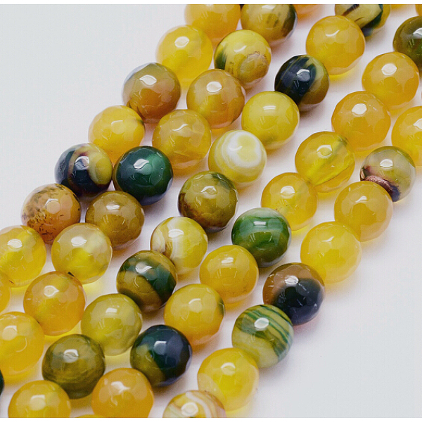 

PandaHall Natural Agate Beads Strands, Dyed, Round, Faceted, Green, Yellow, 8mm, Hole: 1mm, about 48pcs/strand, 14.57 inch(37cm) Banded...