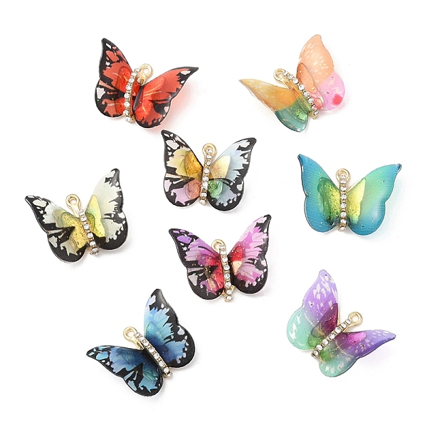 

PandaHall Transparent Resin Pendants, Butterfly Charms with Golden Plated Alloy Crystal Rhinestone Findings, Mixed Color..., Multicolor