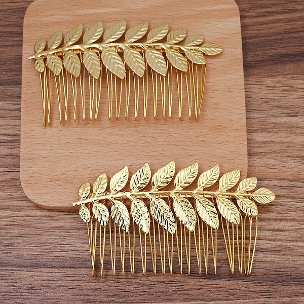 

PandaHall Iron Hair Comb Findings, Leaf, Golden, 32x89mm Iron