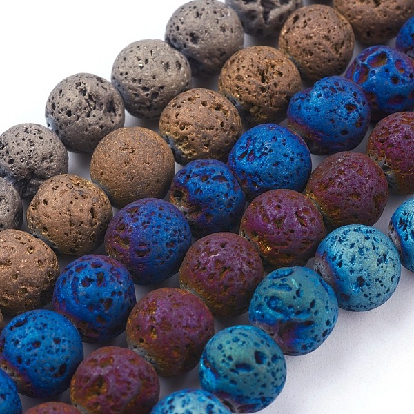 

PandaHall Vacuum Plating Electroplated Natural Lava Rock Bead Strands, Round, Mixed Color, 8~8.5mm, Hole: 1mm, about 48pcs/strand, 15.35...