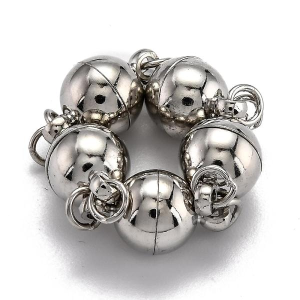 

PandaHall Rack Plating Brass Magnetic Clasps with Loops, with Soldered Jump Rings, Long-Lasting Plated, Round, Real Platinum Plated...