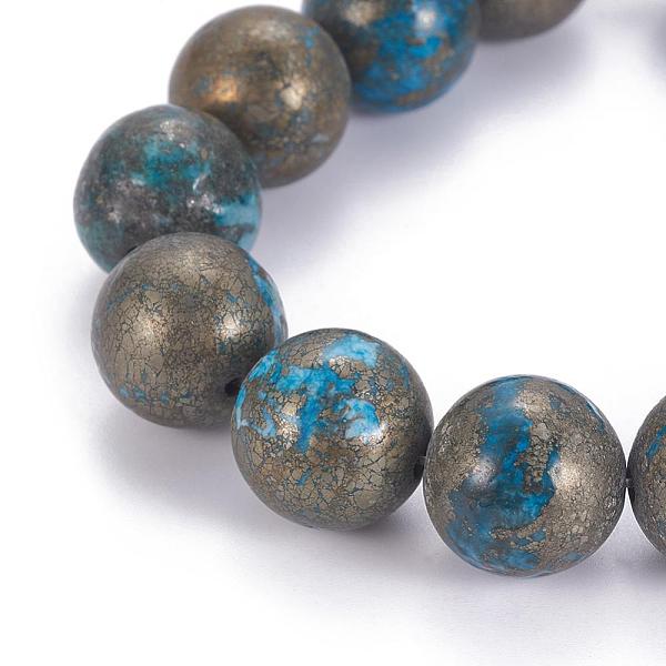 

PandaHall Natural Pyrite Beads Strands, Dyed, Round, Dodger Blue, 14mm, Hole: 1mm, about 14pcs/strand, 8 inch Pyrite Round Blue