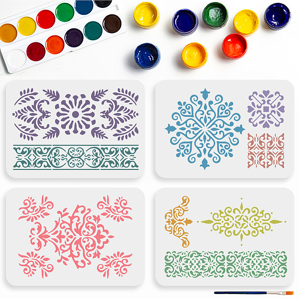 

PandaHall MAYJOYDIY 4pcs A4 Mandala Stencil 11.7×8.3inch with Paint Brush 9 Types Vintage Mandala Border Patterns Reusable Furniture...