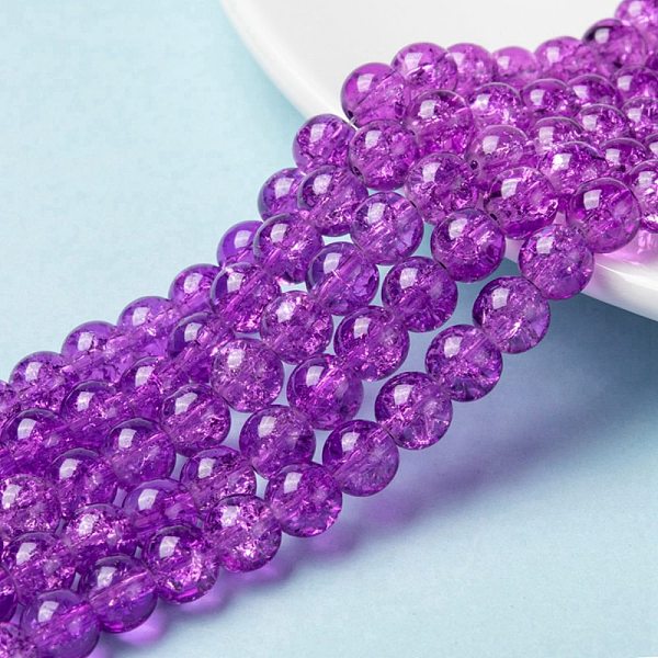 

PandaHall Spray Painted Crackle Glass Beads Strands, Round, Blue Violet, 8mm, Hole: 1.3~1.6mm, about 100pcs/strand, 31.4 inch Glass Round..., Purple