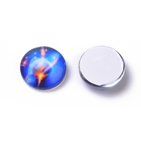

PandaHall Glass Cabochons, Half Round/Dome, Planet Print Pattern, Royal Blue, 12x4.5mm Glass Half Round Blue