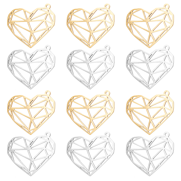 

PandaHall DICOSMETIC 12Pcs 2 Colors 201 Stainless Steel Pendants, Heart, Real Gold Plated & Stainless Steel Color, 23x26x1mm, Hole: 1.4mm...