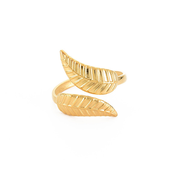 

PandaHall Ion Plating(IP) 304 Stainless Steel Leaf Open Cuff Ring for Women, Nickel Free, Real 18K Gold Plated, US Size 6 3/4(17.1mm) 304...