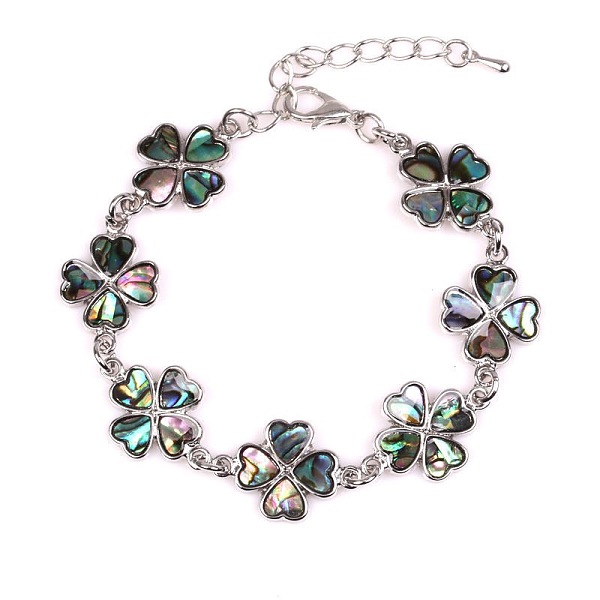 Clover Natural Abalone Shell/Paua Shell Link Bracelets For Women