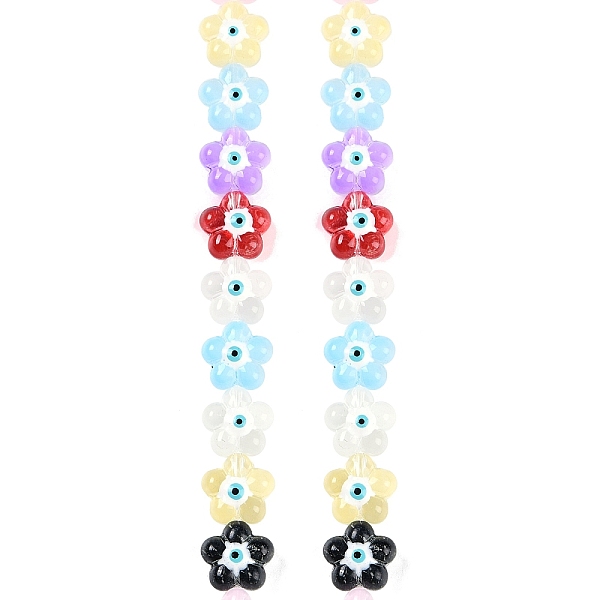 

PandaHall Transparent Glass Bead Strands, with Enamel, Flower with Evil Eye, Mixed Color, 14x15x8mm, Hole: 1mm, about 25pcs/strand, 13.39''..., Multicolor