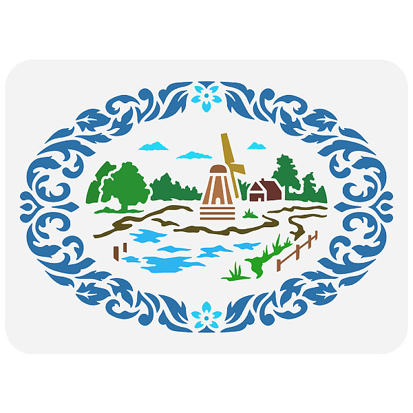 

PandaHall FINGERINSPIRE English Countryside Platter Painting Stencil 11.7x8.3 inch Reusable Tree River Pattern Stencil Rural Landscape...