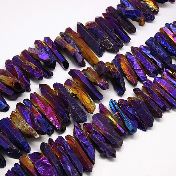 

PandaHall Natural Electroplated Quartz Crystal Beads Strands, Nuggets, Purple Plated, 25~44x9~13x10~16mm, Hole: 0.7~1mm, about 40pcs/strand...