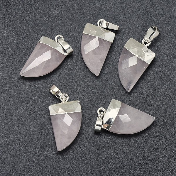 

PandaHall Natural Rose Quartz Pendants, with Long-Lasting Plated Brass Findings, Faceted, Scabbard, Silver Color Plated, 19.5x11x5mm, Hole...