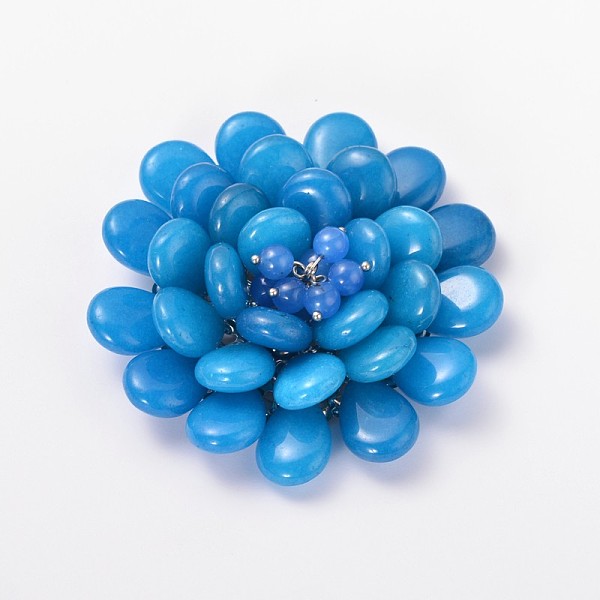 

PandaHall Dyed Jade Cabochons, with Platinum Color Metal Findings, Flower, Cornflower Blue, 66x24mm White Jade Flower Blue