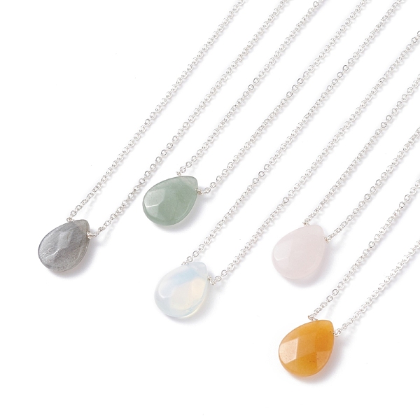 

PandaHall Stone Teardrop Pendants Necklace with Cable Chain for Women, Platumn, 19.69 inch(50cm) Mixed Stone Multicolor