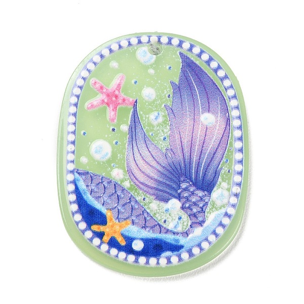 

PandaHall Acrylic Pendants, Oval with Ocean Theme Pattern, Light Green, 39.5x30.5x2mm, Hole: 2mm Acrylic Oval