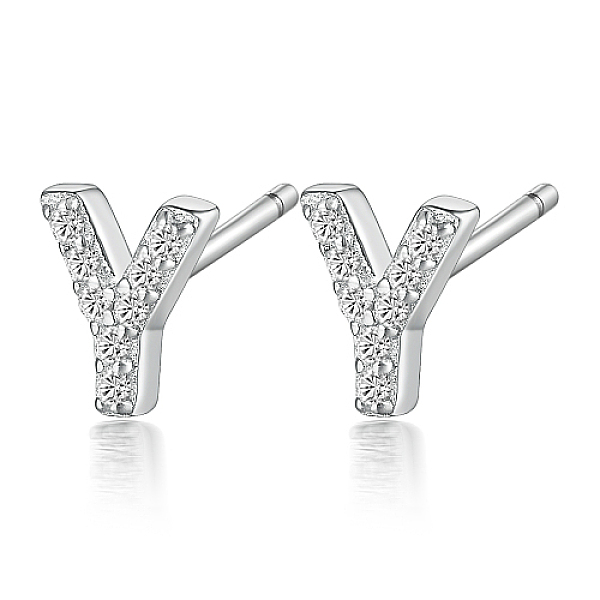 

PandaHall Rhodium Plated 925 Sterling Silver Initial Letter Stud Earrings, with Cubic Zirconia, Platinum, Letter Y, 5x5mm Sterling Silver..., Clear