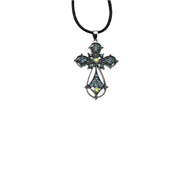 

PandaHall Cross Zinc Alloy Pendant Necklace, with Rhinestone, Denim Blue, 19.69 inch(50cm) Rhinestone Cross Blue