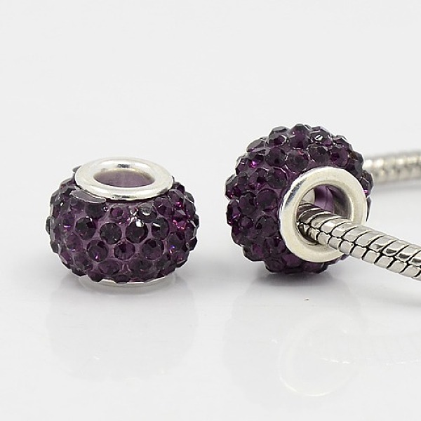 

PandaHall Grade A Rhinestone European Beads, Large Hole Beads, Resin, with Silver Color Plated Brass Core, Rondelle, Amethyst, 12x8mm, Hole..., Purple