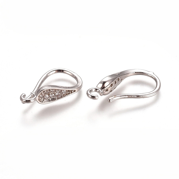 

PandaHall Brass Micro Pave Clear Cubic Zirconia Earring Hooks, with Horizontal Loop, Platinum, 16.5x8.5x3.8mm, Hole: 1.8mm, 21 Gauge, Pin...