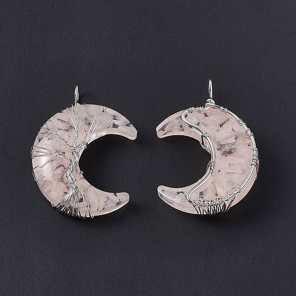 

PandaHall Natural Rose Quartz Chip Copper Wire Wrapped Big Pendants, Moon Charms, with Resin, Platinum, 51.5x36x15mm, Hole: 5mm Rose Quartz...